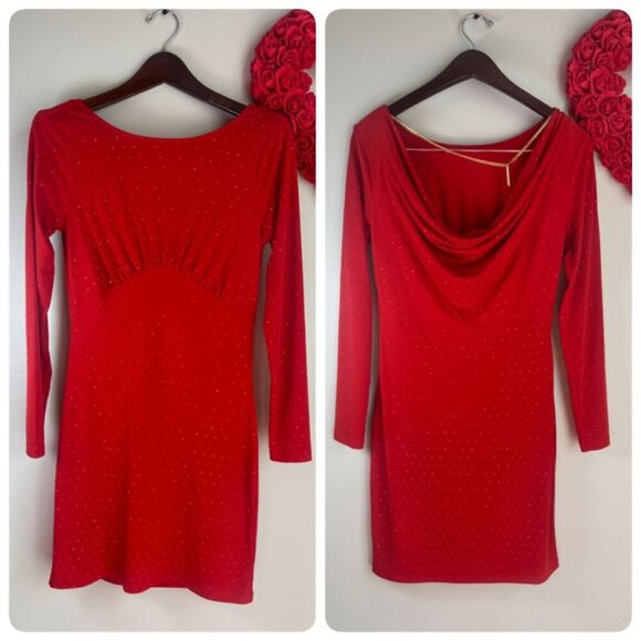 Michael Kors Women Studded Long-Sleeve Bodycon Dress XS Crimson Red - Picture 2 of 11